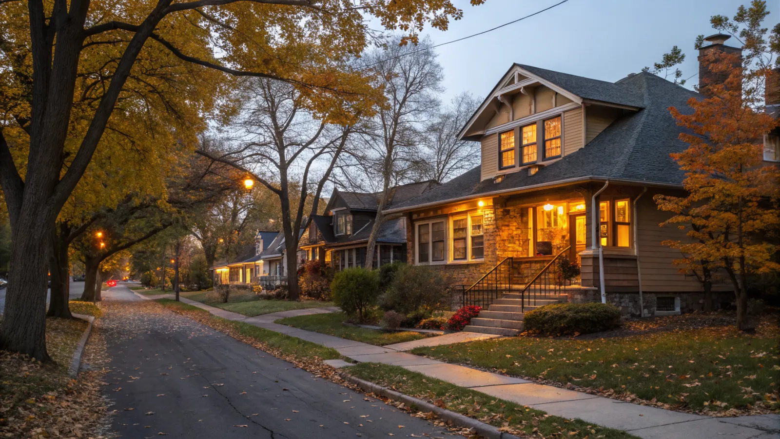 A Madison craftsman glowing at blue hour after its remodel