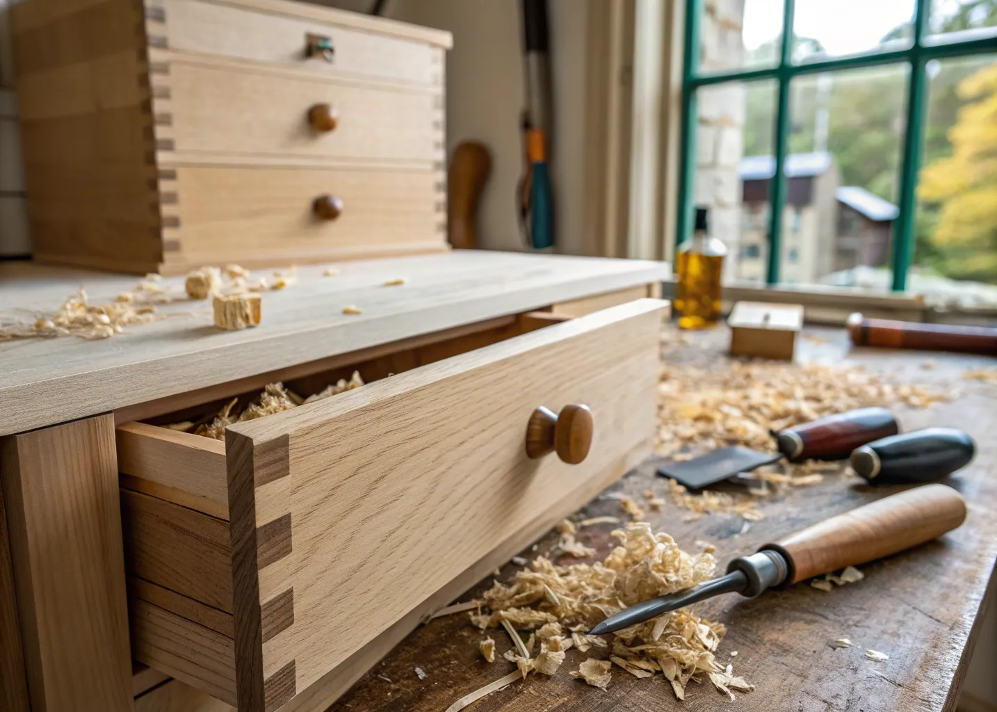 Dovetailed drawer joinery from the Fourlakes shop