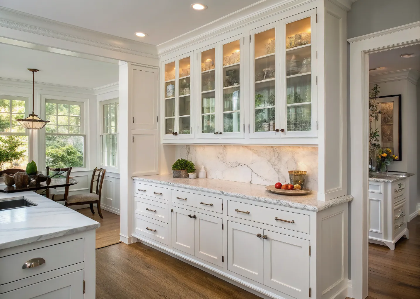 Glass-front hutch wall in painted maple