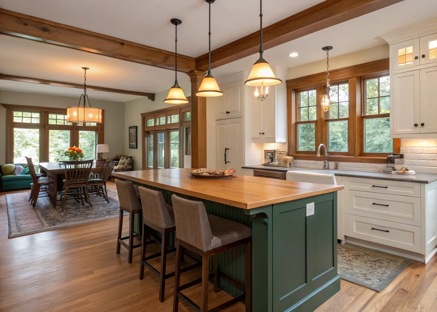 Island seating for four, spruce green base