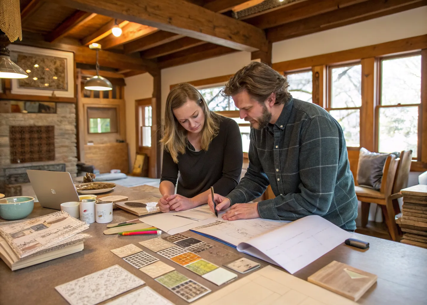 A design meeting at the samples table in the Fourlakes studio