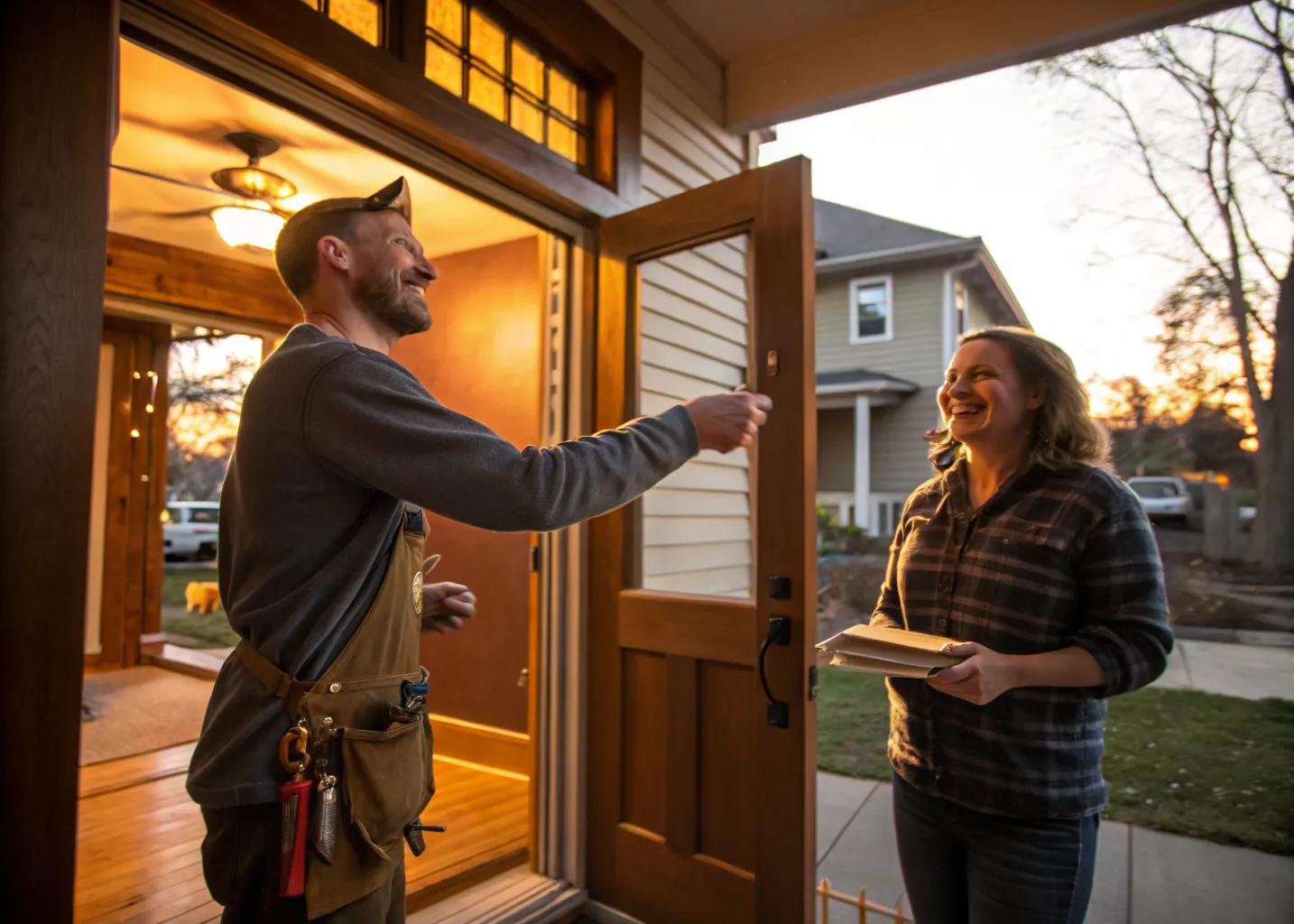 Final walkthrough at the front door of a finished project