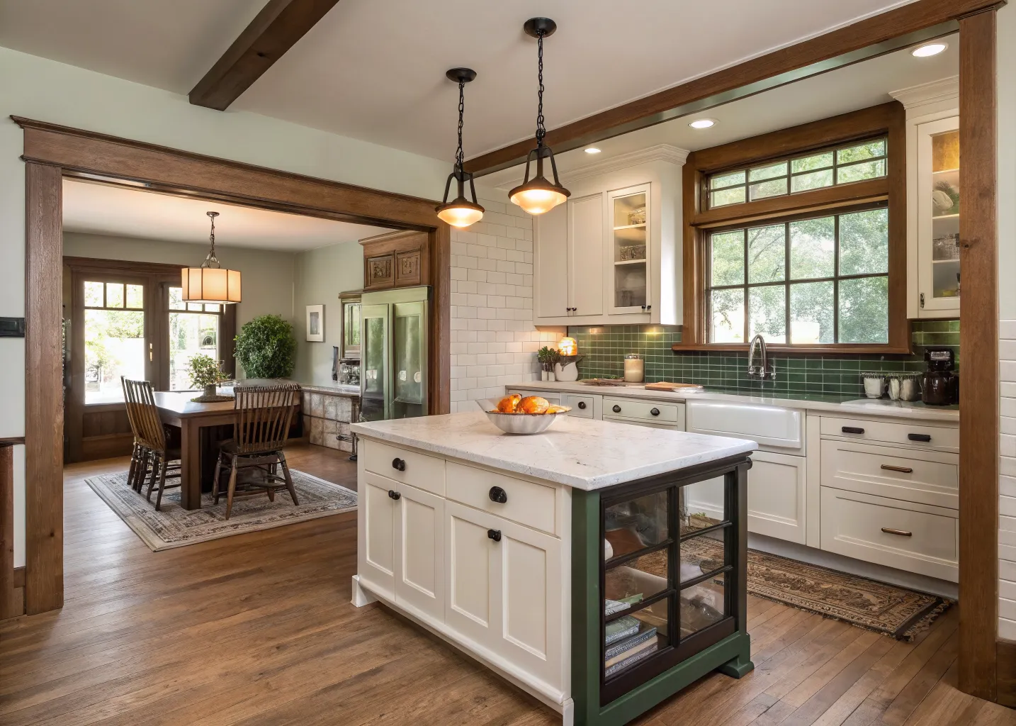 Opened kitchen and dining room in a 1918 bungalow
