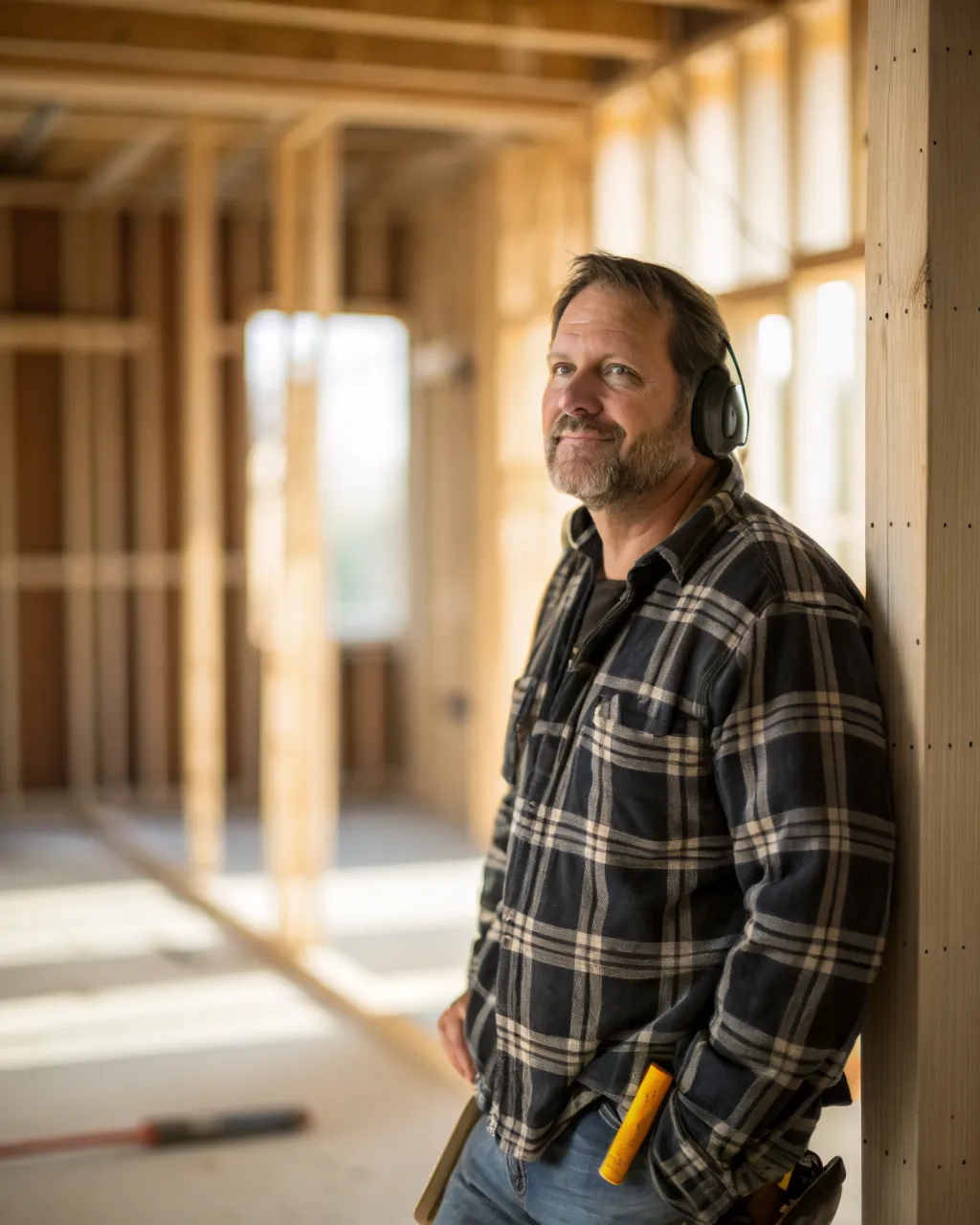 Ted Vosskuhler on site during framing